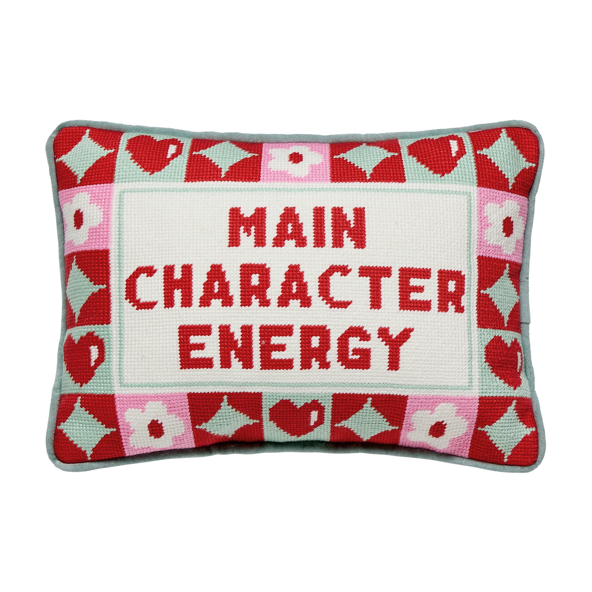 Character Energy Embroidered Needlepoint Throw Pillow, 10x14 inch, front view