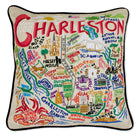 Charleston, SC Historic Port hand-embroidered throw pillow showcasing iconic landmarks