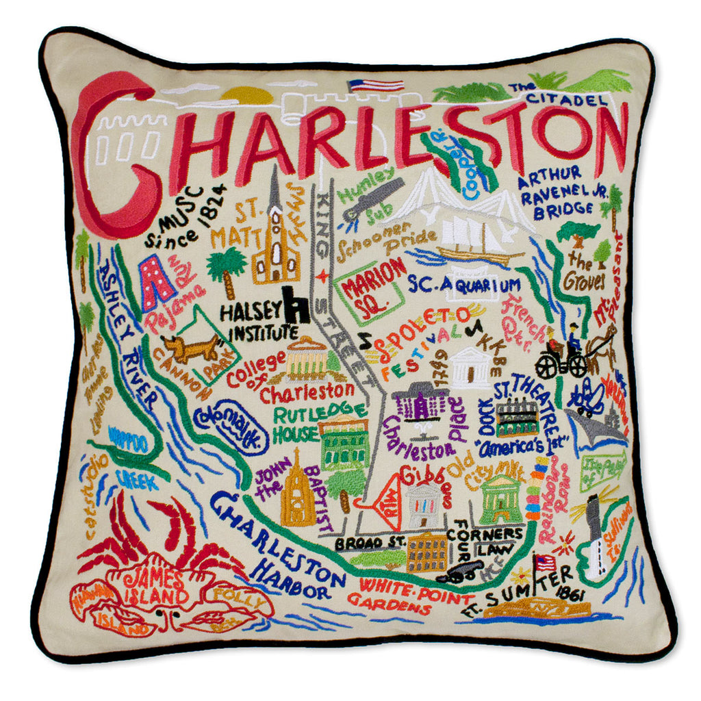 Charleston, SC Historic Port embroidered throw pillow with historic charm.
