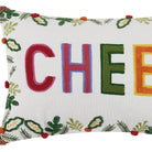 Cheer with Poms Embroidered Christmas Throw Pillow, close-up detail