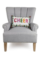 Cheer with Poms Embroidered Christmas Throw Pillow on an armchair, showing the throw pillow at room scale, 12x18 inch