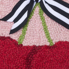 Cherries with Ribbon Hooked Wool Throw Pillow, close-up detail
