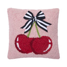 Cherries with Ribbon Hooked Wool Throw Pillow, 10x10 inch, front view