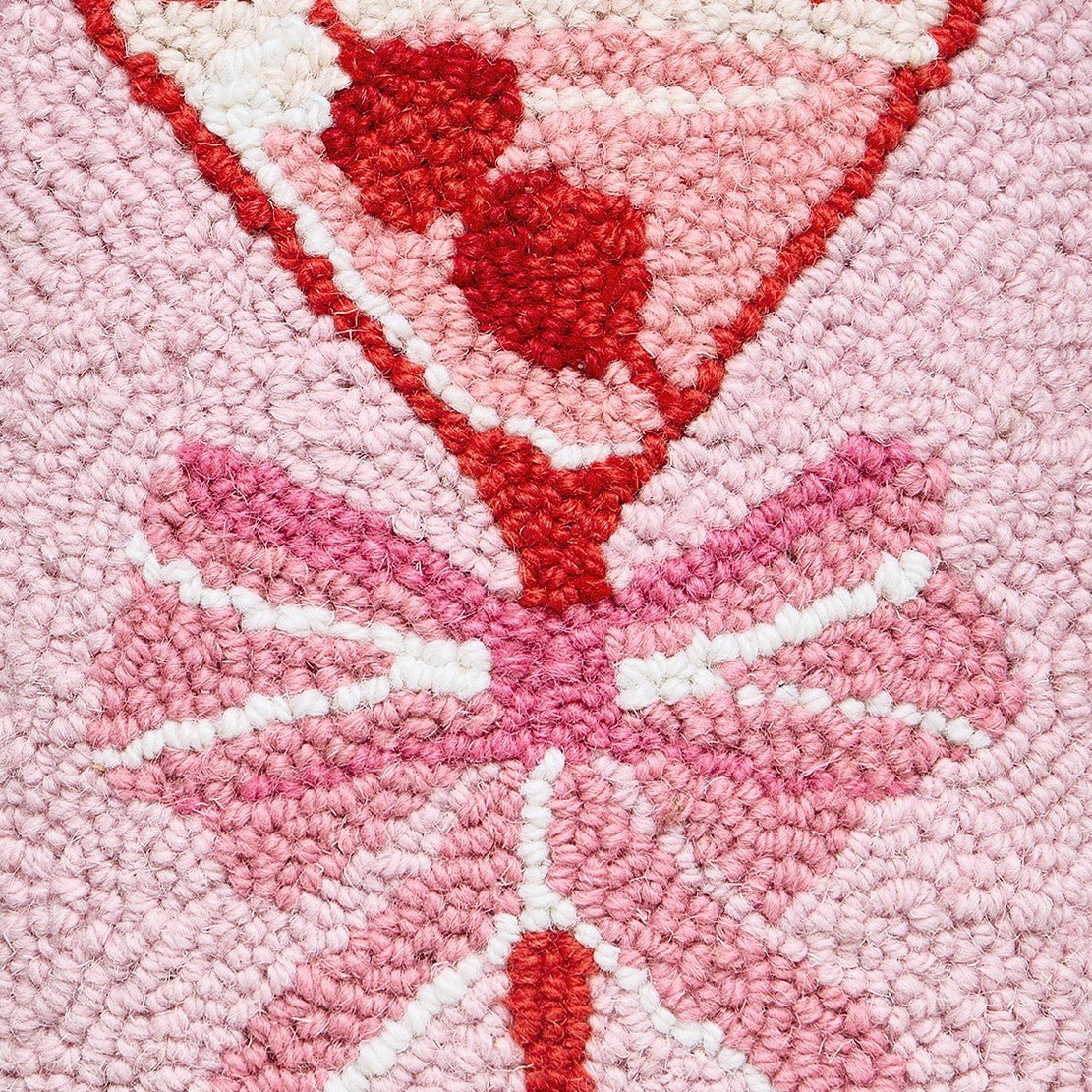 Cherry Martini Hooked Wool Throw Pillow, close-up detail