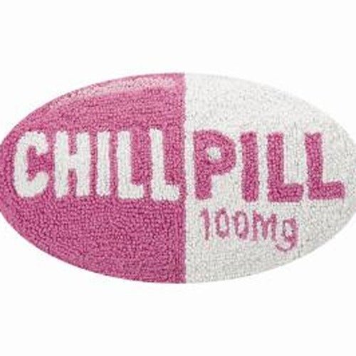 Chill Pill Hot Pink Hooked Wool Throw Pillow, close-up detail