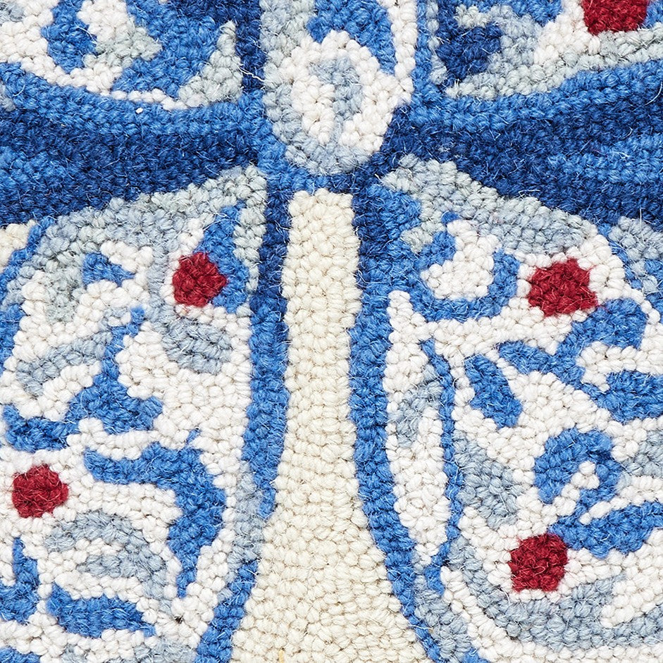 Chinoiserie Bow Hooked Wool Christmas Throw Pillow, close-up detail