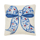 Chinoiserie Bow Hooked Wool Christmas Throw Pillow, 16x16 inch, front view