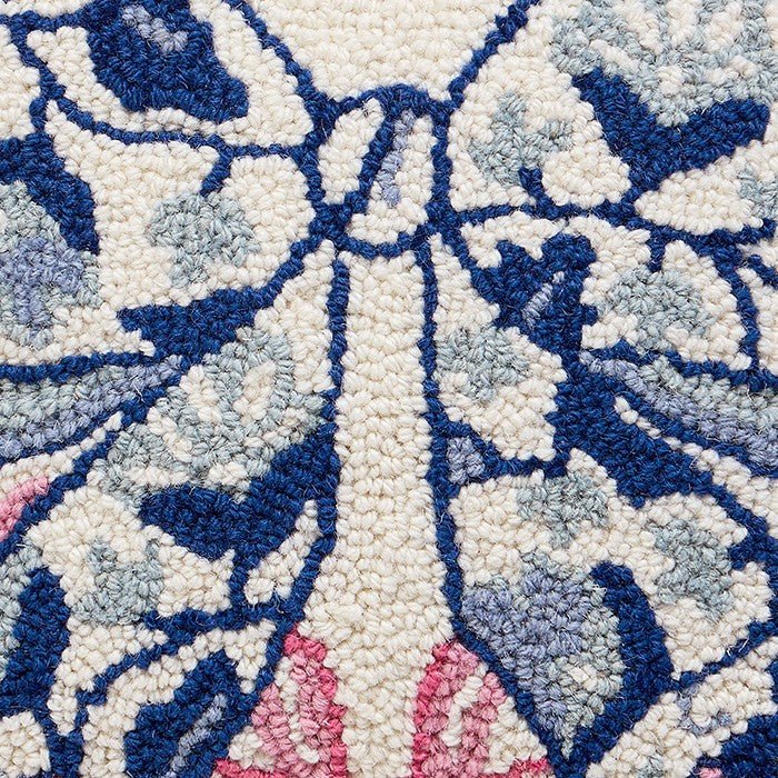 Chinoiserie Bow Hooked Wool Throw Pillow, close-up detail