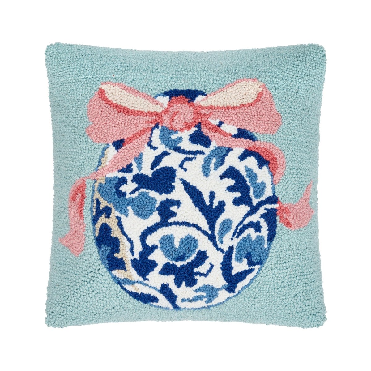 Chinoiserie Easter Egg Hooked Wool Throw Pillow, 16x16 inch, front view