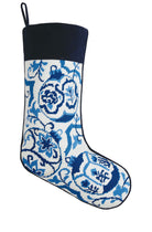 Chinoiserie Embroidered Needlepoint Christmas Stocking, 11x18 inch, front view