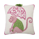 Chinoiserie Monkey Hooked Wool Throw Pillow, 16x16 inch, front view