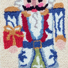 Closeup of Chinoiserie Nutcracker Hooked Wool Christmas Stocking showing stitch texture and craftsmanship detail