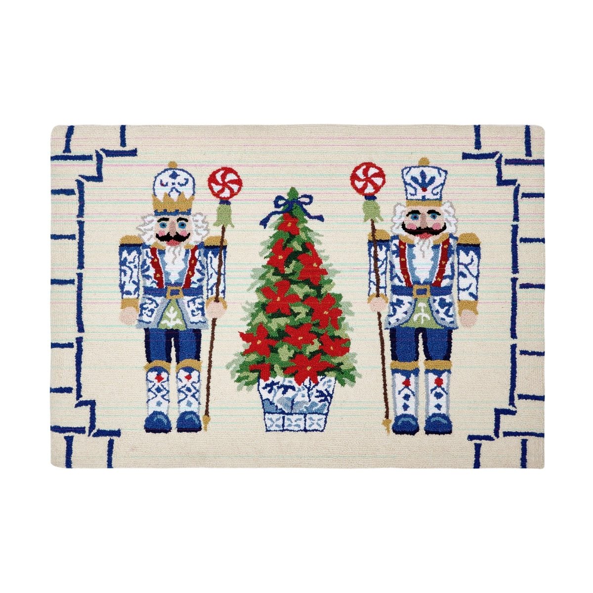 Chinoiserie Nutcrackers Hooked Wool Christmas Rug, 27x40 inch, front view