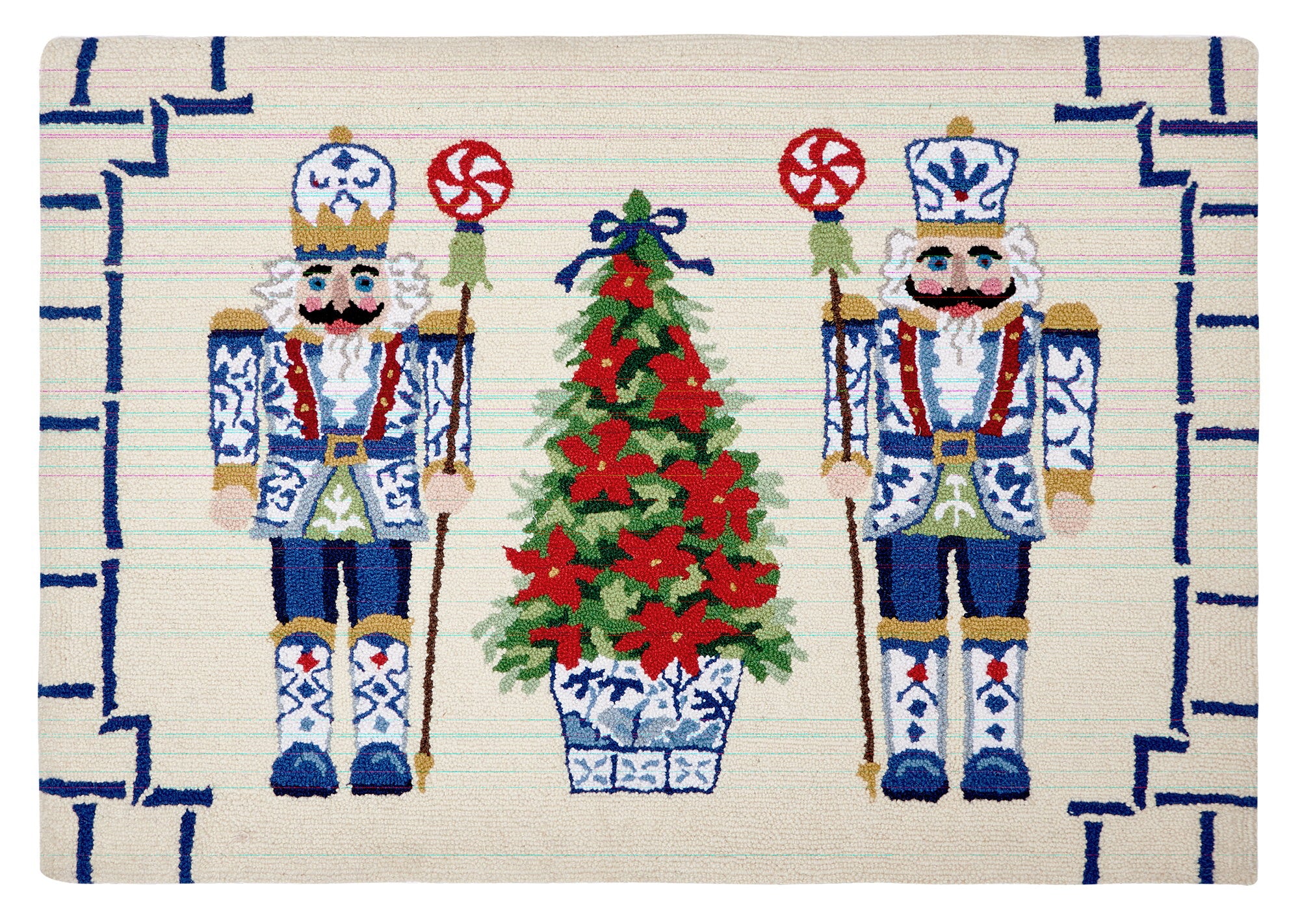 Chinoiserie Nutcrackers Hooked Wool Christmas Rug, 27x40 inch, front view