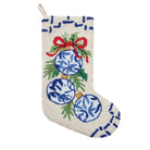 Chinoiserie Ornaments Hooked Wool Christmas Stocking, 12x20 inch, front view