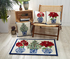 Chinoiserie Poinsettia Hooked Wool Christmas Throw Pillow shown alongside other designs in the same collection, 16x16 inch