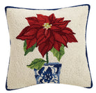Chinoiserie Poinsettia Hooked Wool Christmas Throw Pillow, 16x16 inch, front view