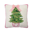 Chinoiserie Ribbon Tree Hooked Wool Christmas Throw Pillow, 16x16 inch, front view