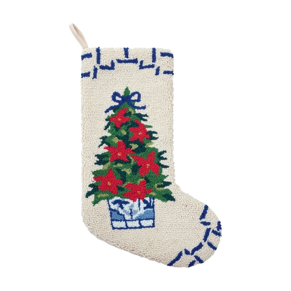 Chinoiserie Tree Hooked Wool Christmas Stocking, 12x20 inch, front view