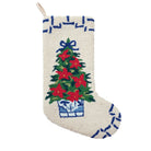 Chinoiserie Tree Hooked Wool Christmas Stocking, 12x20 inch, front view