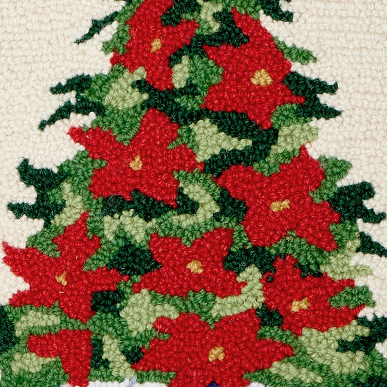 Chinoiserie Tree Hooked Wool Christmas Throw Pillow, close-up detail