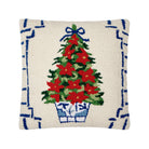 Chinoiserie Tree Hooked Wool Christmas Throw Pillow, 16x16 inch, front view