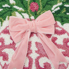 Chinoiserie Vase Ribbon Hooked Wool Christmas Throw Pillow, close-up detail