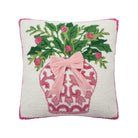 Chinoiserie Vase Ribbon Hooked Wool Christmas Throw Pillow, 16x16 inch, front view