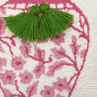 Chinoiserie Vase with Tassels Hooked Wool Throw Pillow, close-up detail