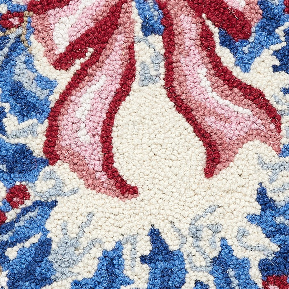 Chinoiserie Wreath Hooked Wool Christmas Throw Pillow, close-up detail