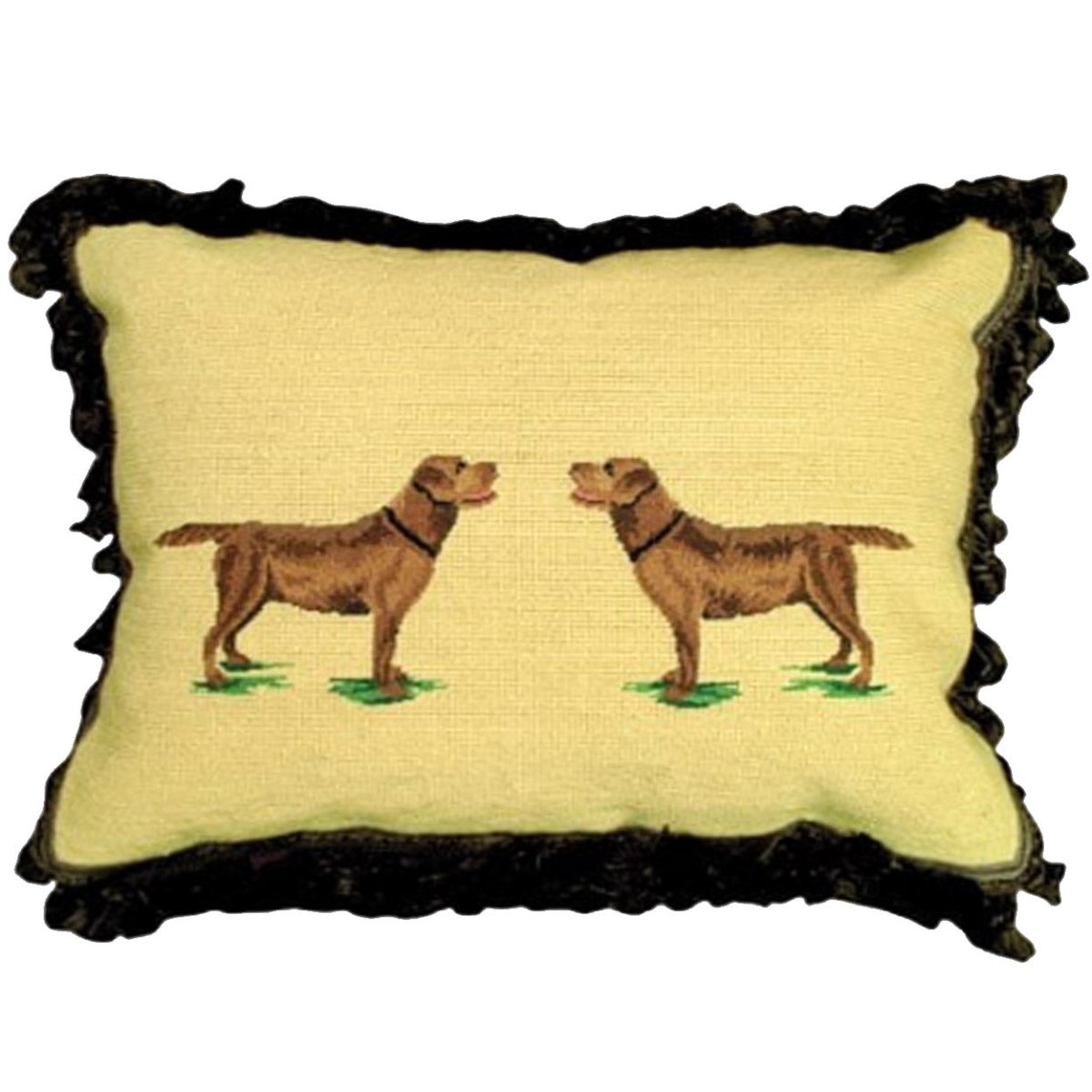 Chocolate Lab needlepoint throw pillow with detailed dog portrait design