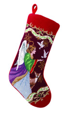 Christmas Angel Wool Needlepoint Stocking, 11x18 inch, front view