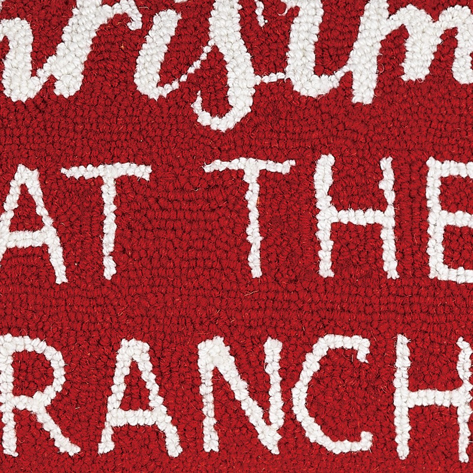 Christmas at the Ranch Hooked Wool Throw Pillow, close-up detail