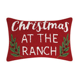 Christmas at the Ranch Hooked Wool Throw Pillow, 12x18 inch, front view