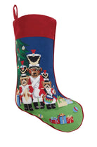 Christmas Bears Embroidered Needlepoint Stocking, 11x18 inch, front view