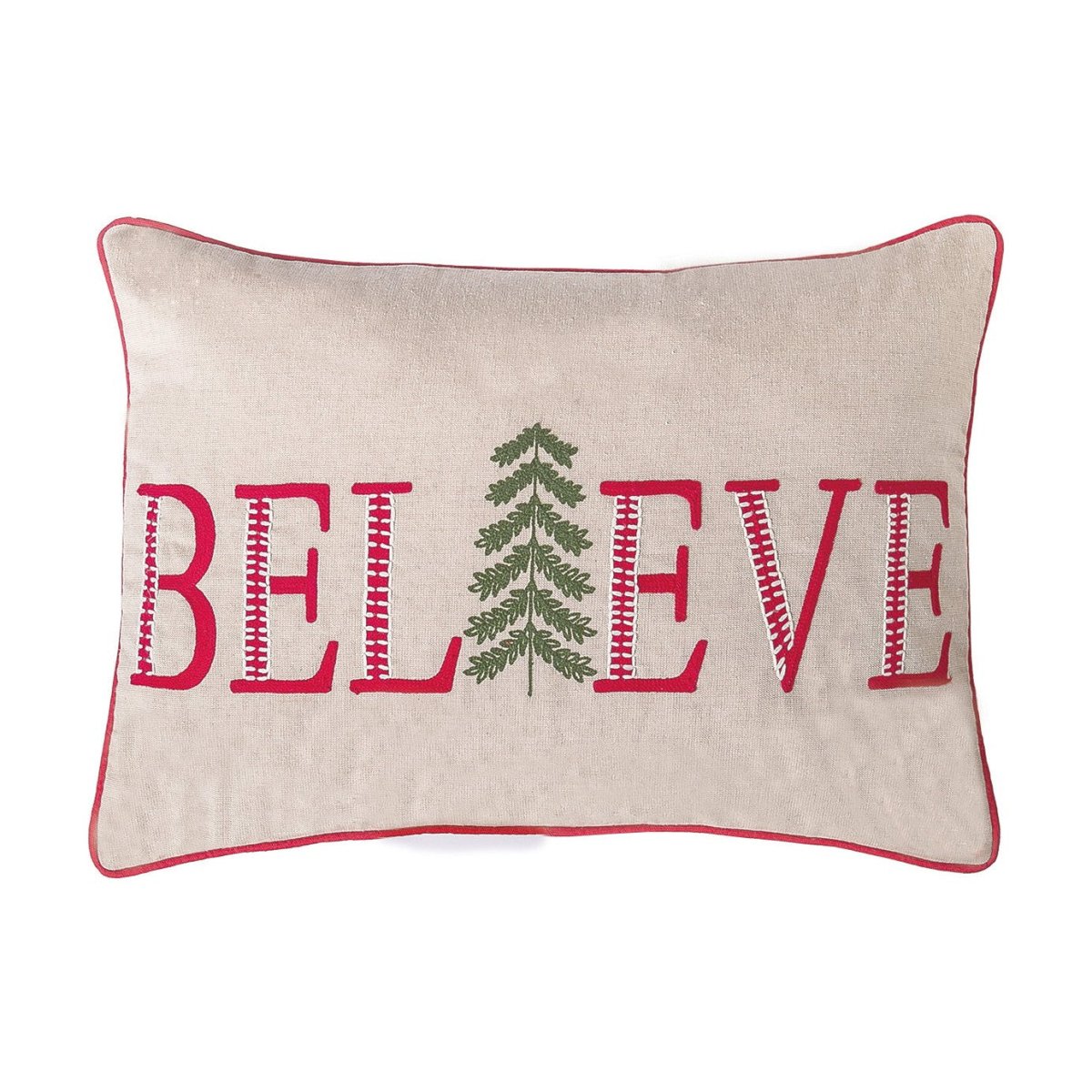 Christmas Believe Embroidered Throw Pillow, 14x20 inch, front view