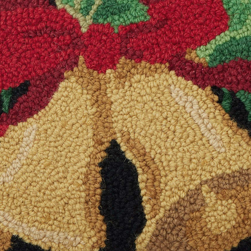 Christmas Bell Hooked Wool Throw Pillow, close-up detail