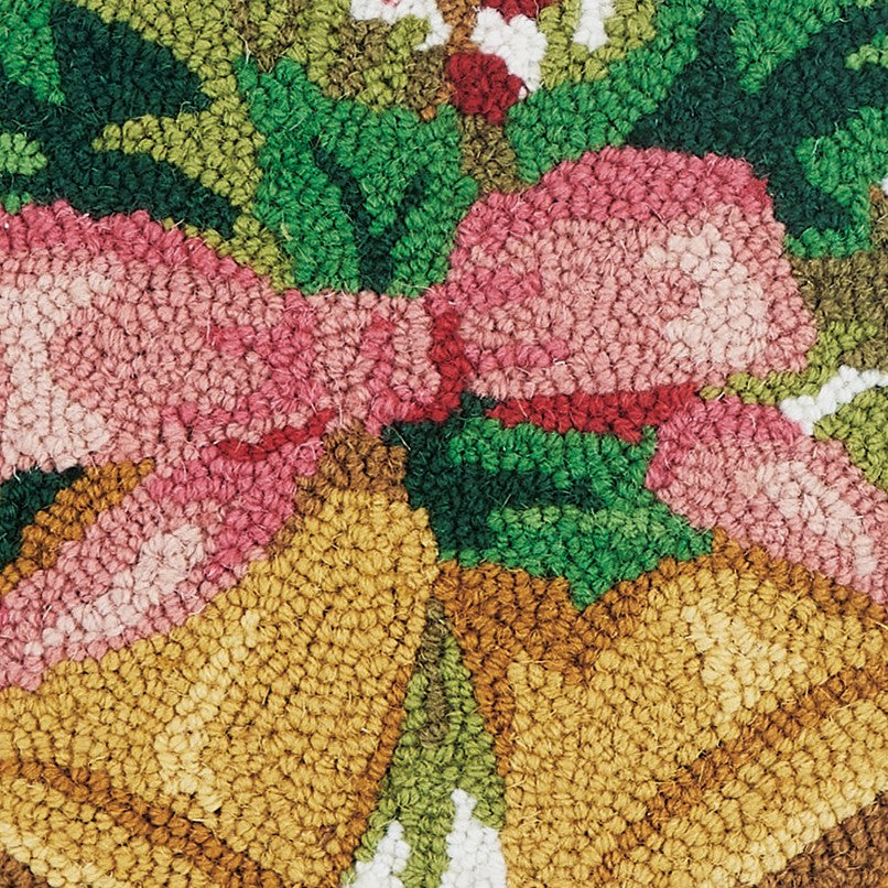 Christmas Bells Hooked Wool Throw Pillow, close-up detail