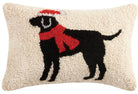 Christmas Black Lab Hooked Wool Throw Pillow, 8x12 inch, front view