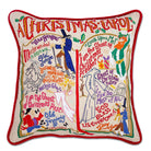Carol hand-embroidered throw pillow with festive holiday seasonal design