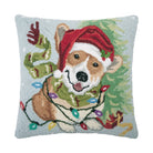 Christmas Corgi Hooked Wool Throw Pillow, 16x16 inch, front view