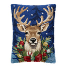 Christmas Deer Hooked Wool Throw Pillow, 14x18 inch, front view