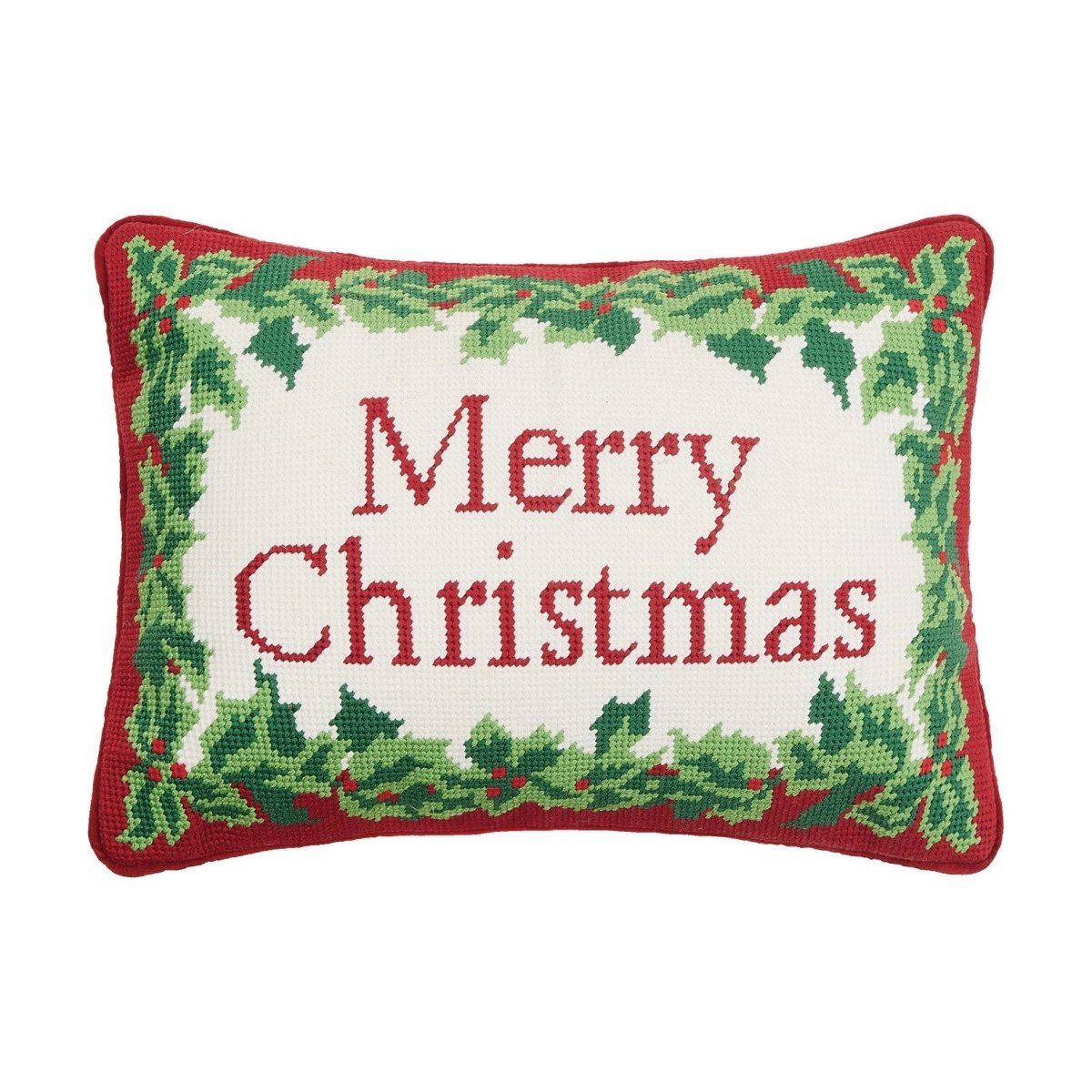 Christmas Embroidered Needlepoint Throw Pillow, 9x16 inch, front view