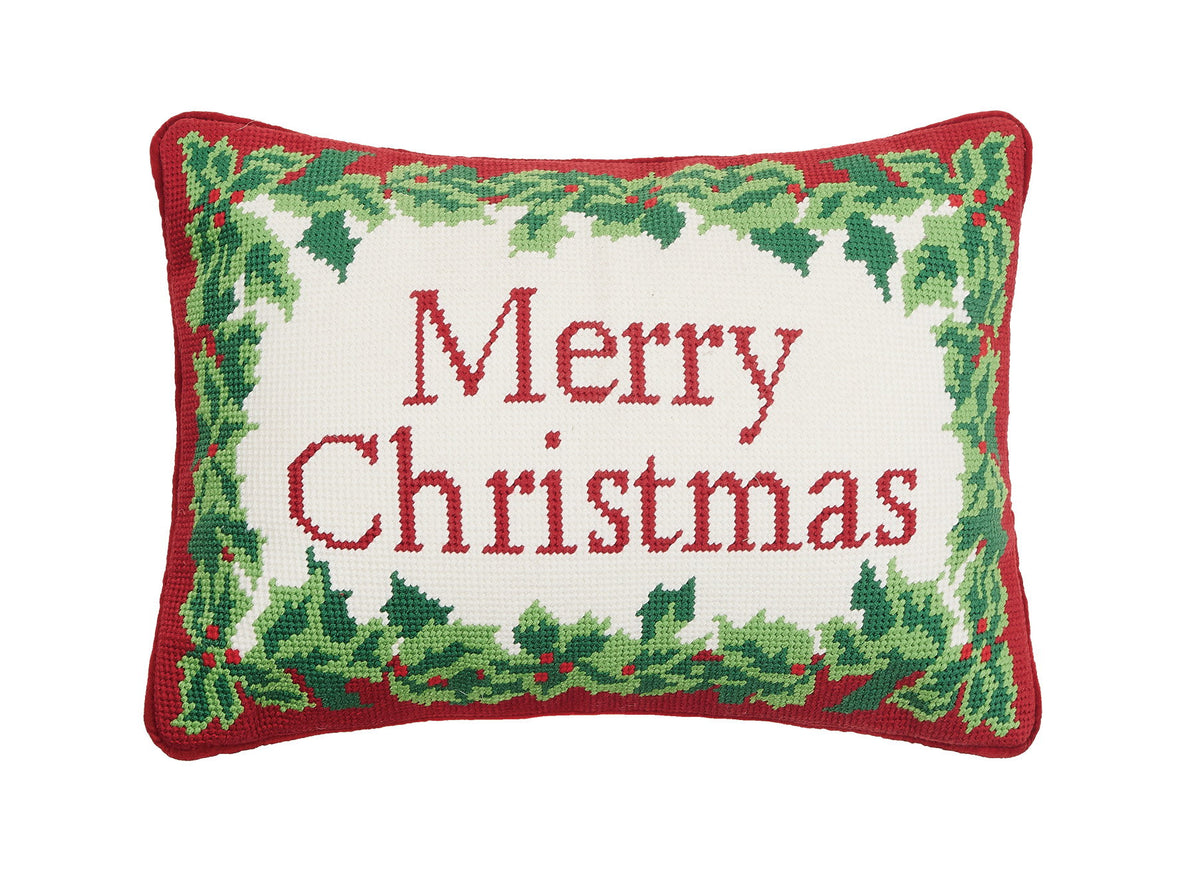 Christmas Embroidered Needlepoint Throw Pillow, 9x16 inch, front view