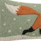 Christmas Fox Hooked Wool Throw Pillow, close-up detail
