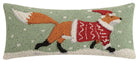 Christmas Fox Hooked Wool Throw Pillow, 8x20 inch, front view