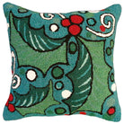 Fun Holly Berry hooked wool throw pillow with festive holiday seasonal design