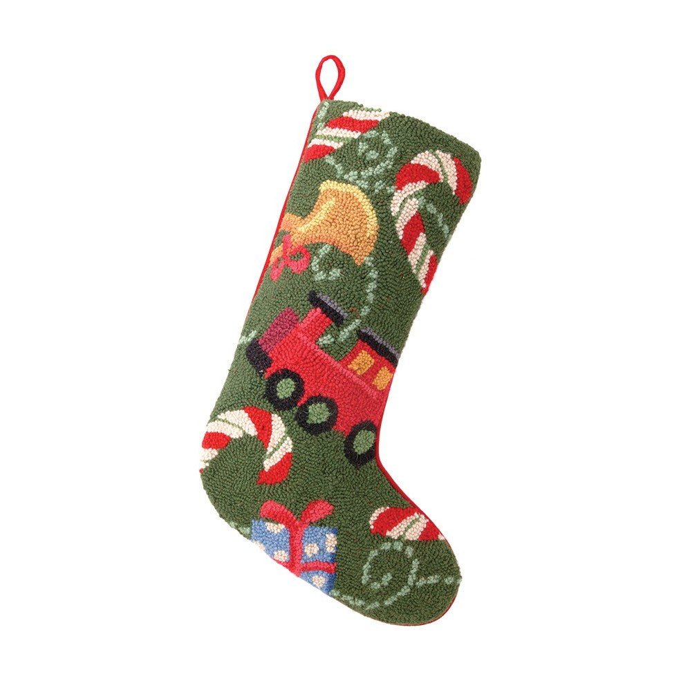Christmas Gifts Hooked Wool Stocking, 13x21 inch, front view