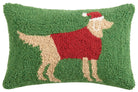 Christmas Golden Retriever Hooked Wool Throw Pillow, 8x12 inch, front view