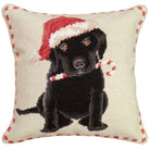 Black Lab Puppy needlepoint throw pillow with festive holiday seasonal design
